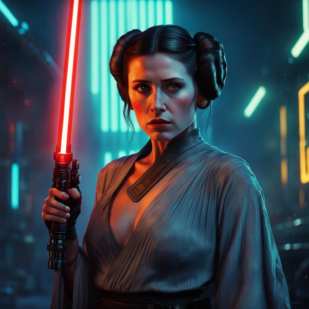 Post-Apocalyptic Princess Leia with Lightsaber in Cyberpunk ...