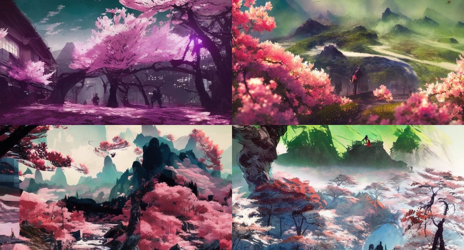 Cherry Blossom Mountain in Fantasy Art Style