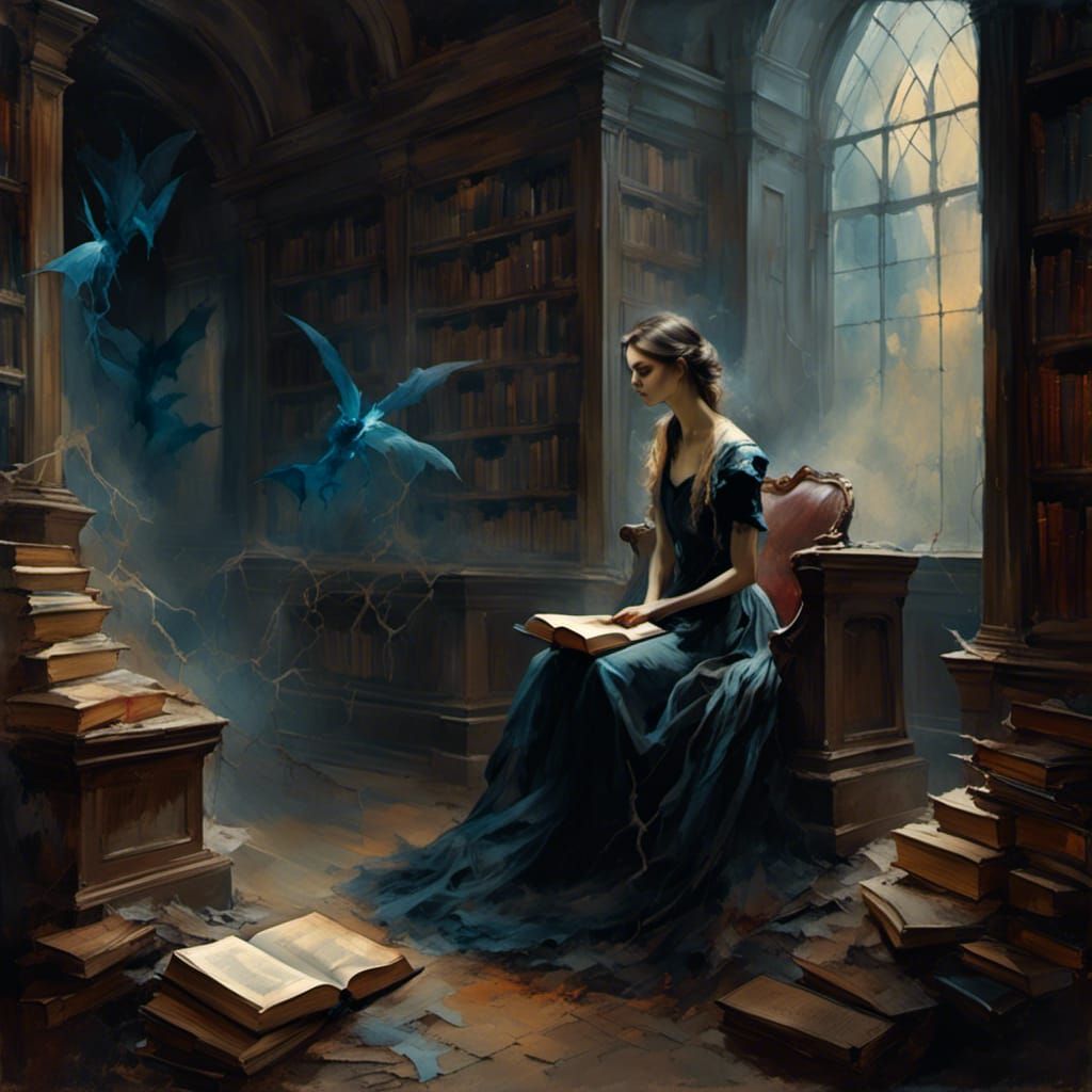 Ethereal Woman in Gothic Surrealism Library