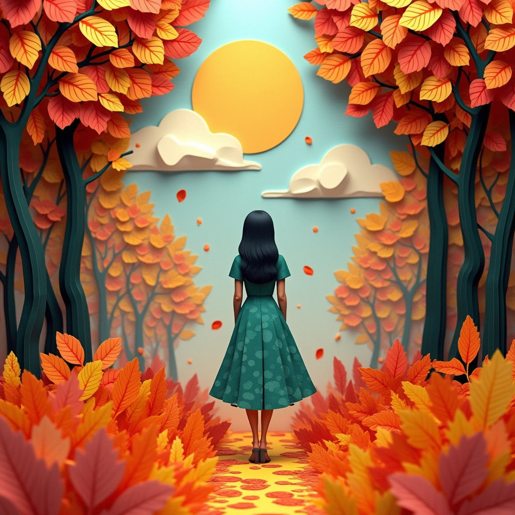 Autumnal Silhouette in Layered Paper Art Style