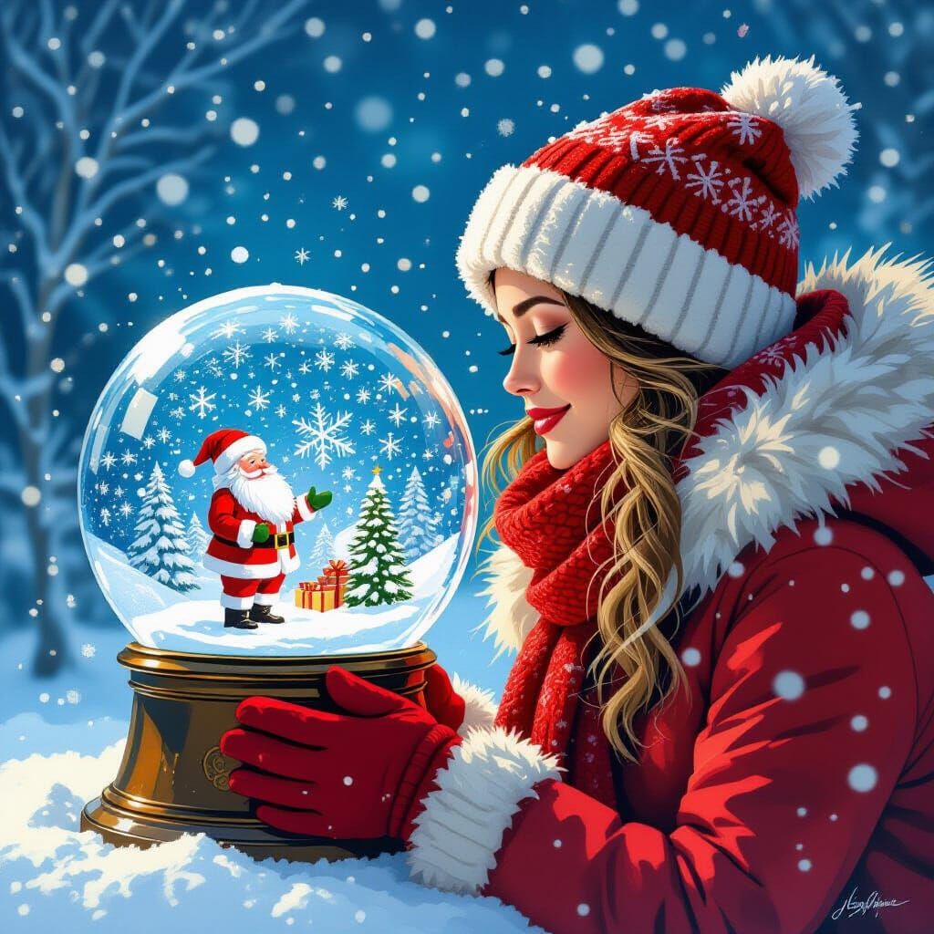 Snow Globe Scene in Whimsical Fantasy Style