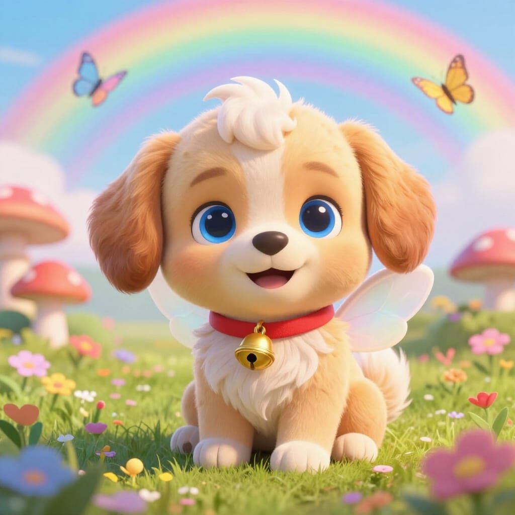 Adorable Fairytale Puppy in Children's Animation Style