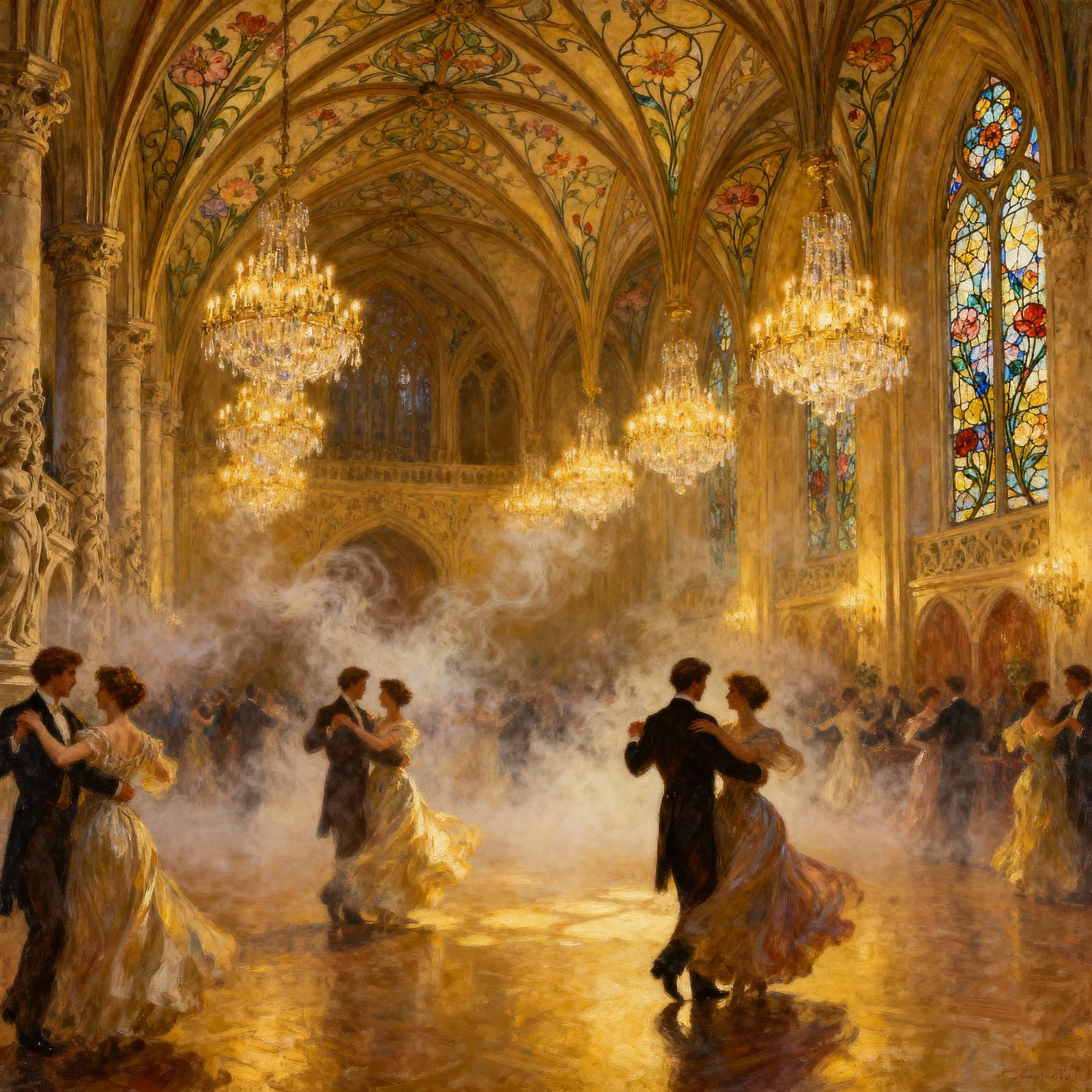 Grand Ballroom Waltz in Gothic Art Nouveau Style