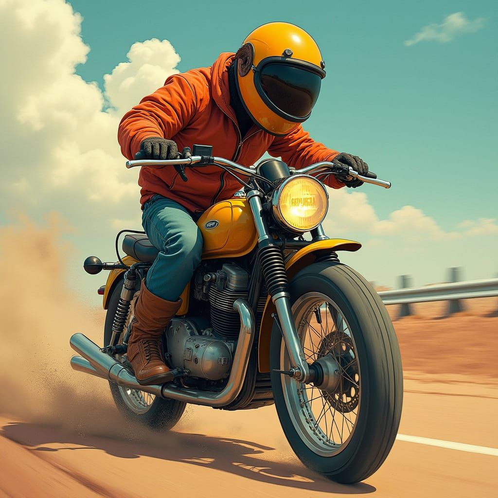 Dog Motorcycle Accident in Syd Mead Style