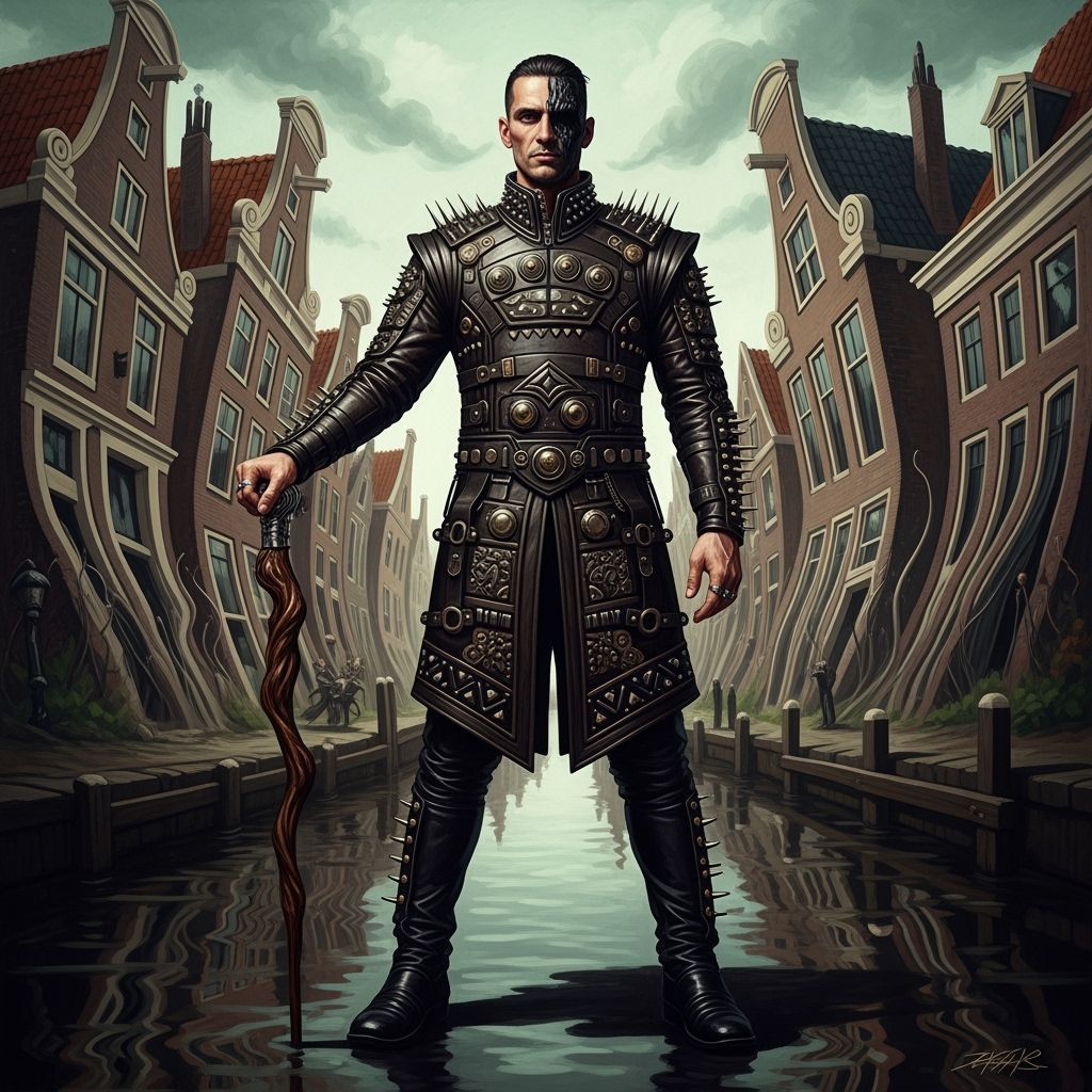 Dominant Man in Leather, Distorted Dutch Landscape