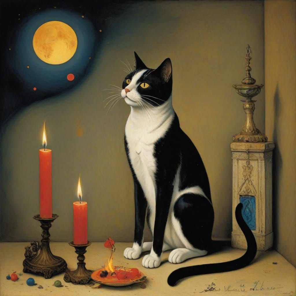 Candles Burn in a Surreal Landscape of Flickering Shadows an...