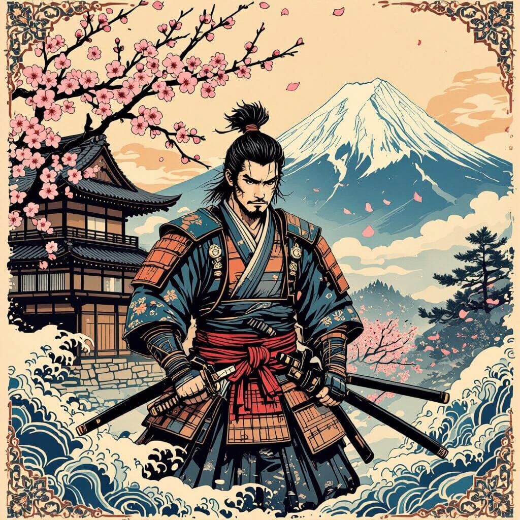Ronin Warrior with Katana in Ukiyo-e Style