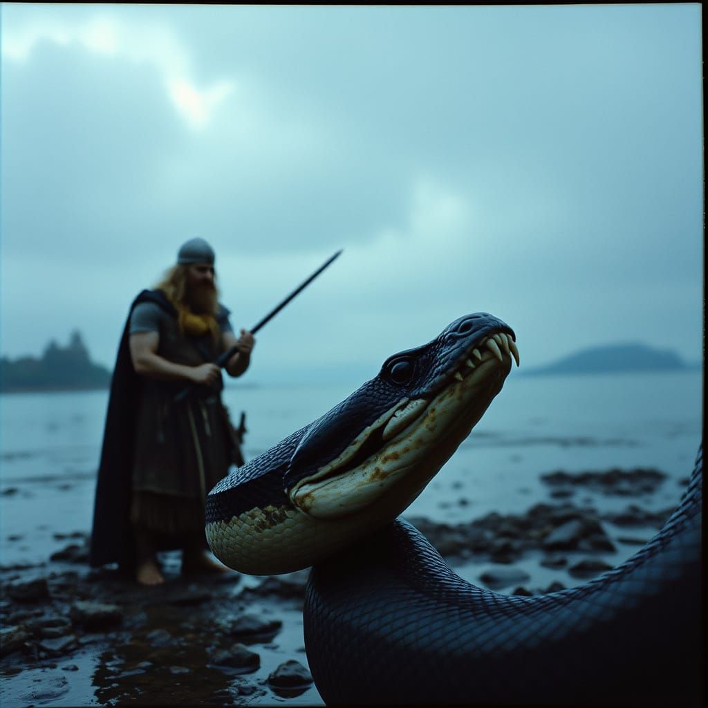 Viking Serpent Slayer Portrait in Howard Pyle Style