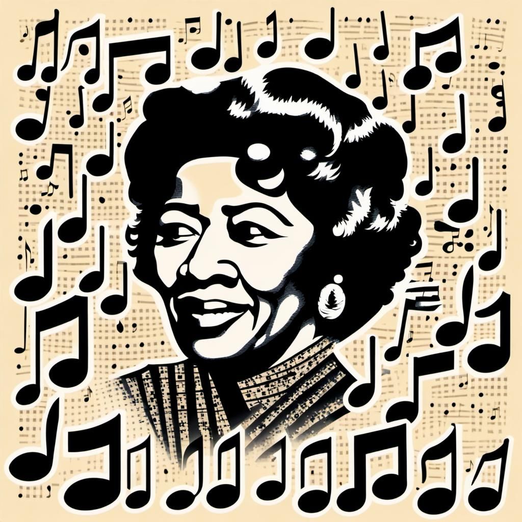 Ella Fitzgerald Surrounded by Musical Notes