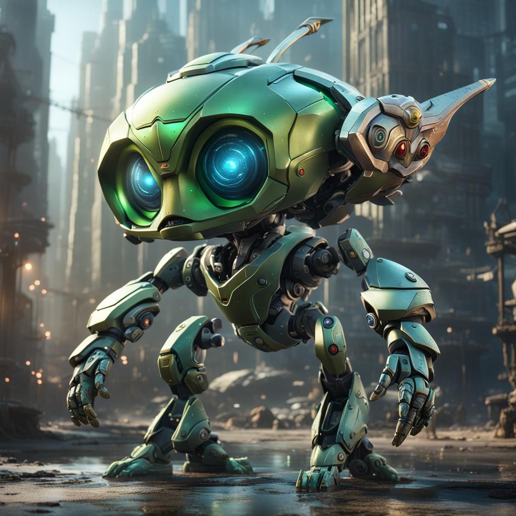 Hyper-Realistic Mecha Celebi in Detailed Matte Painting
