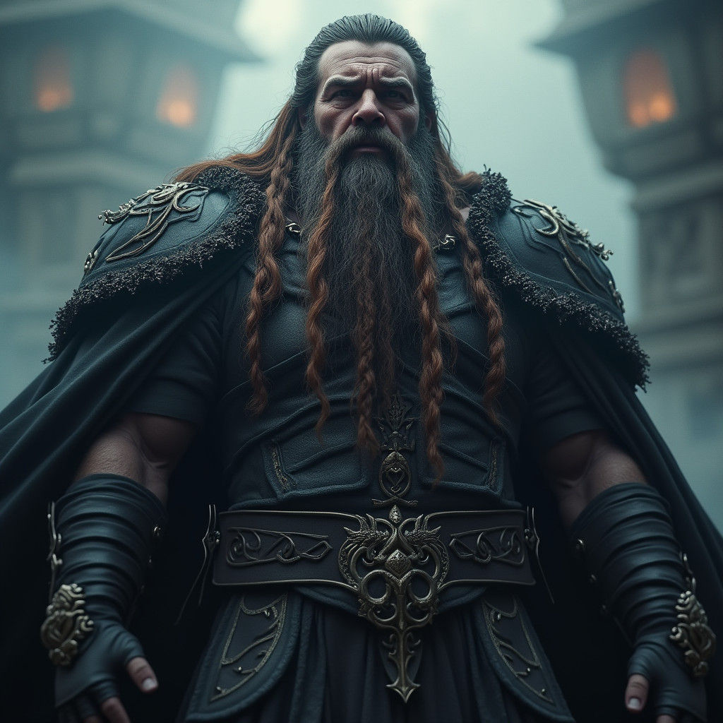 Towering Half-Giant in Dark Armor: Fantasy Concept Art