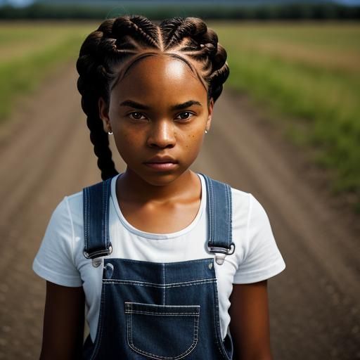 African-American Girl with Braids: Hyperrealistic 64MP Portr...