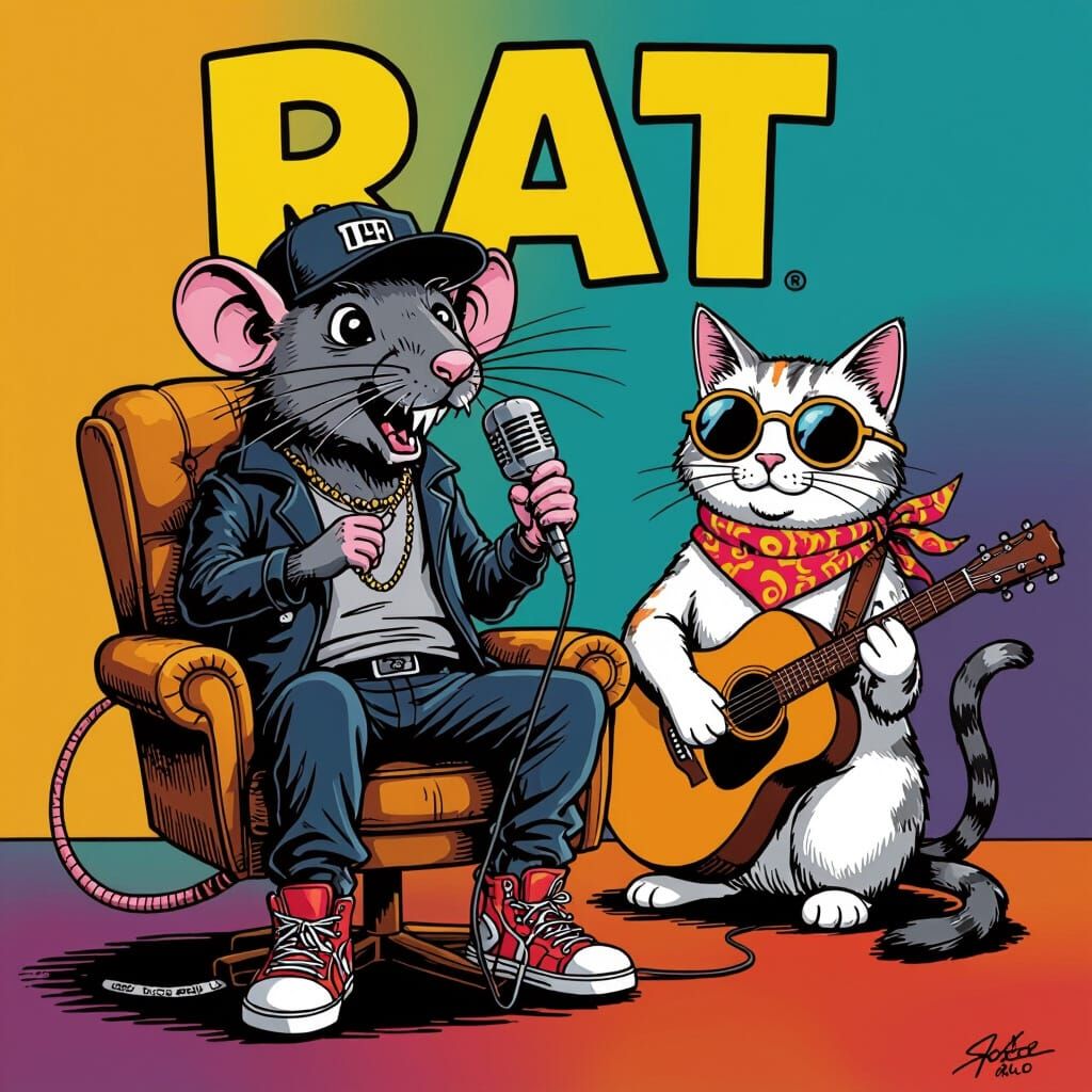 Anthropomorphic Rat Gangster with Microphone, Dynamic Cartoo...