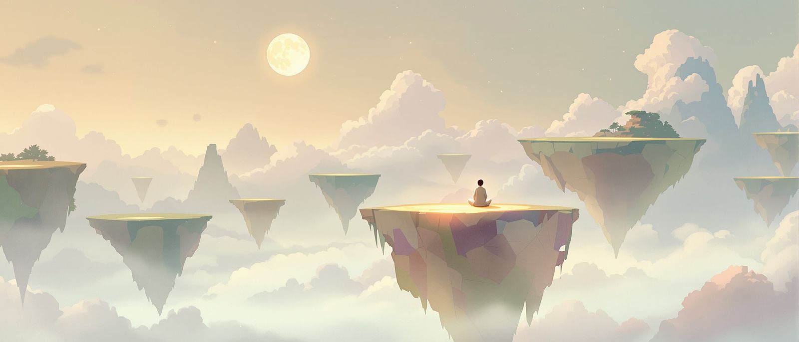 Ethereal Floating Islands Landscape in Ghibli Style