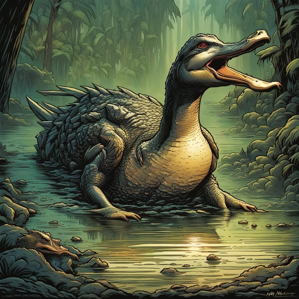 Duck Crocodile Hybrid in Comic Book Art