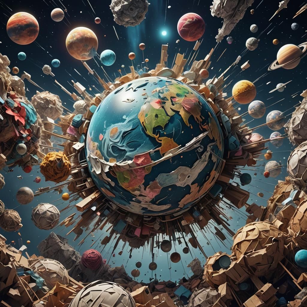 Planet made of Piles of old clothes floating in space hyperd...