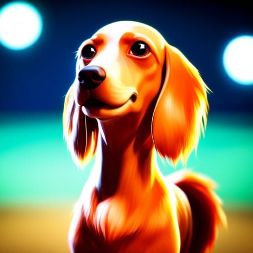 Long-Haired Dachshund in 3D Cinematic Style