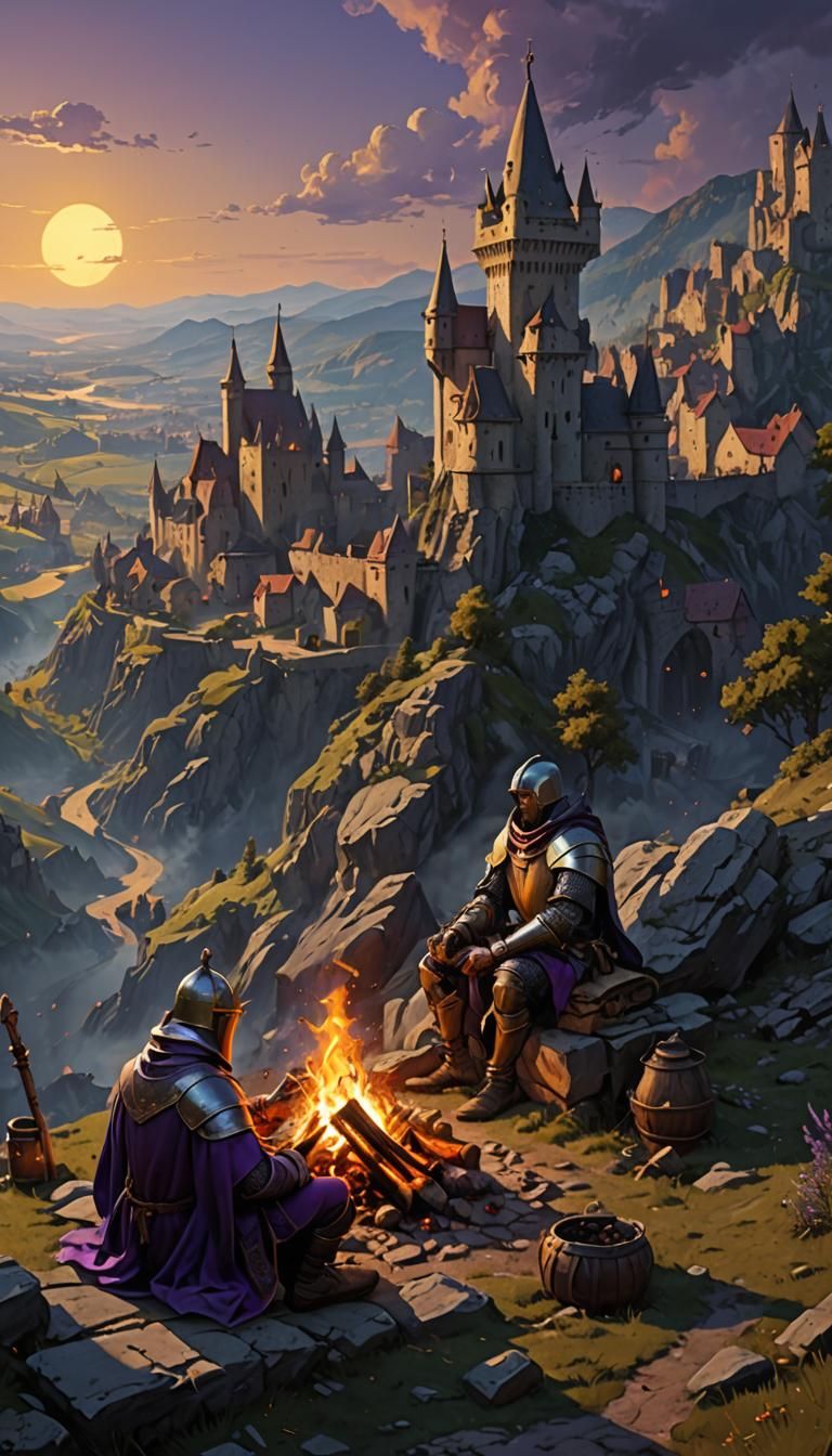 Knight and Wizard Bonfire: Dark Fantasy Concept Art
