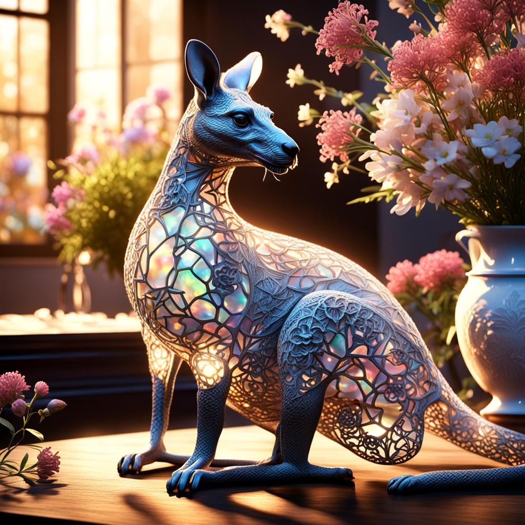 Opal Kangaroo Still Life in Hyper-Realistic 3D