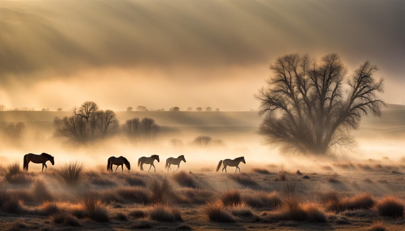 Wild Mustang in Fog, Dramatic Environmental Photo