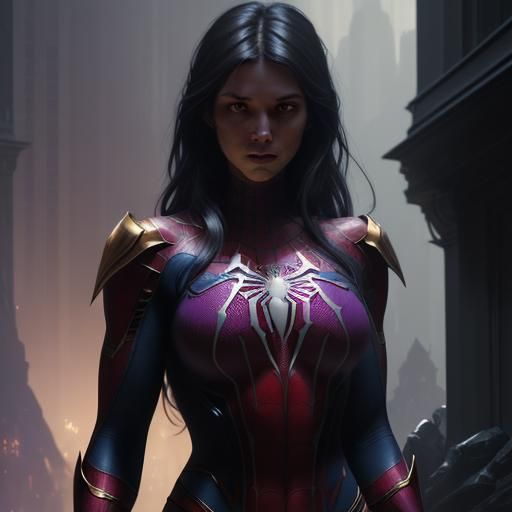 Spiderman in Women's Attire: Dark Fantasy Art