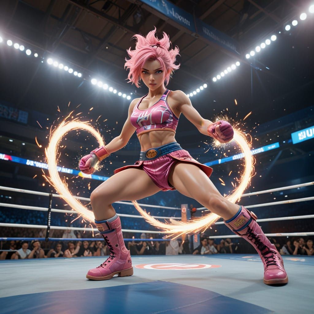 Anime Fighter Delivers Rising Uppercut in Arena