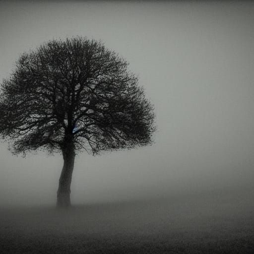 Grey Haze Envelops a Solo Figure in a Foggy Landscape