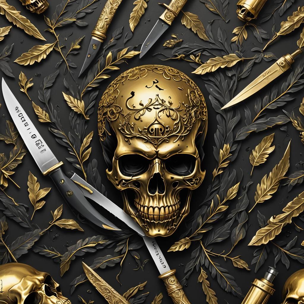 Ominous Black Skull Pierced with Knife, Dark Fantasy Art