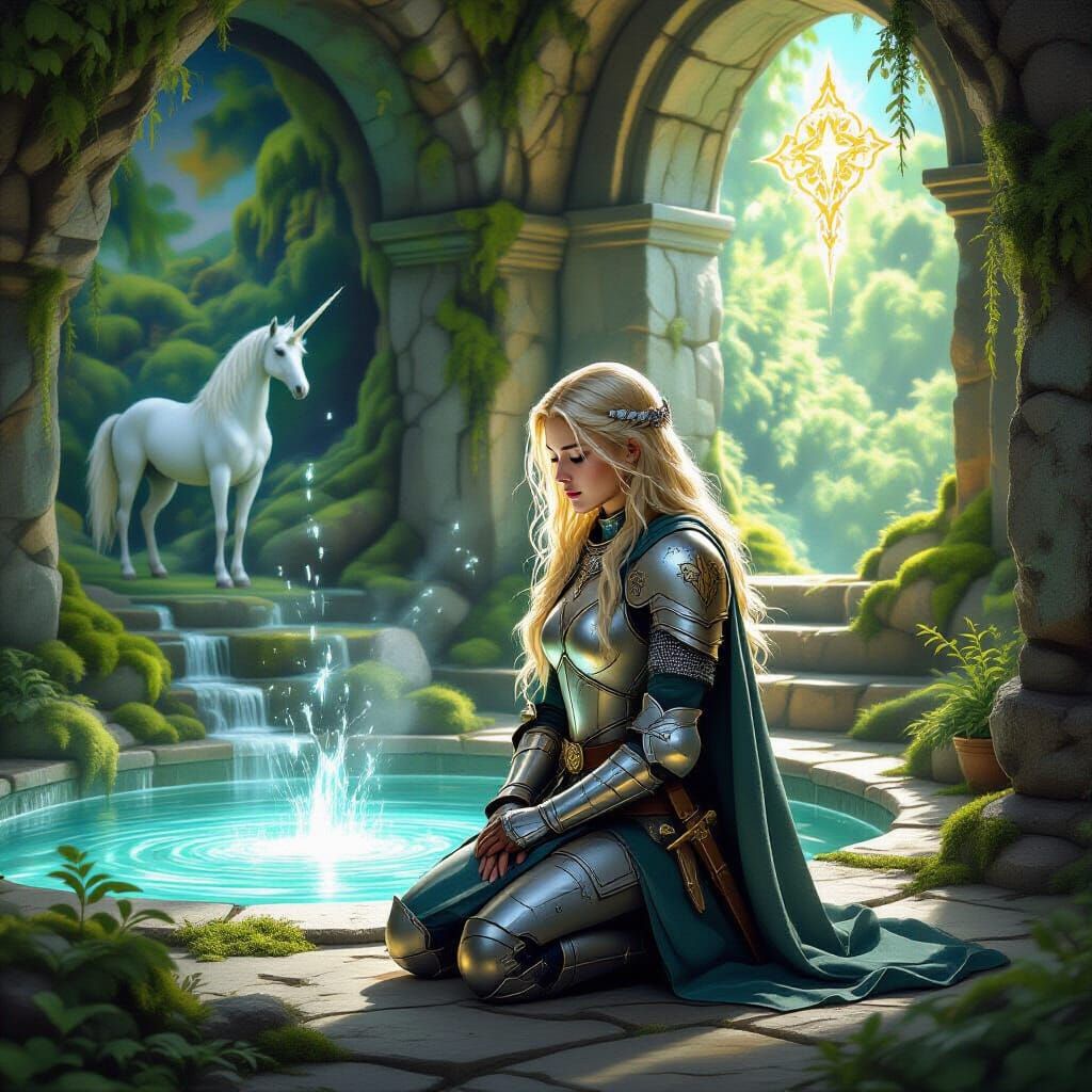 Paladin in Temple of Lurue: Dark Fantasy Scene