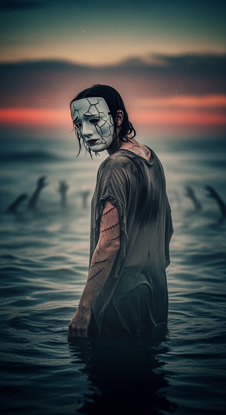 Figure in Twilight Sea with Broken Mask