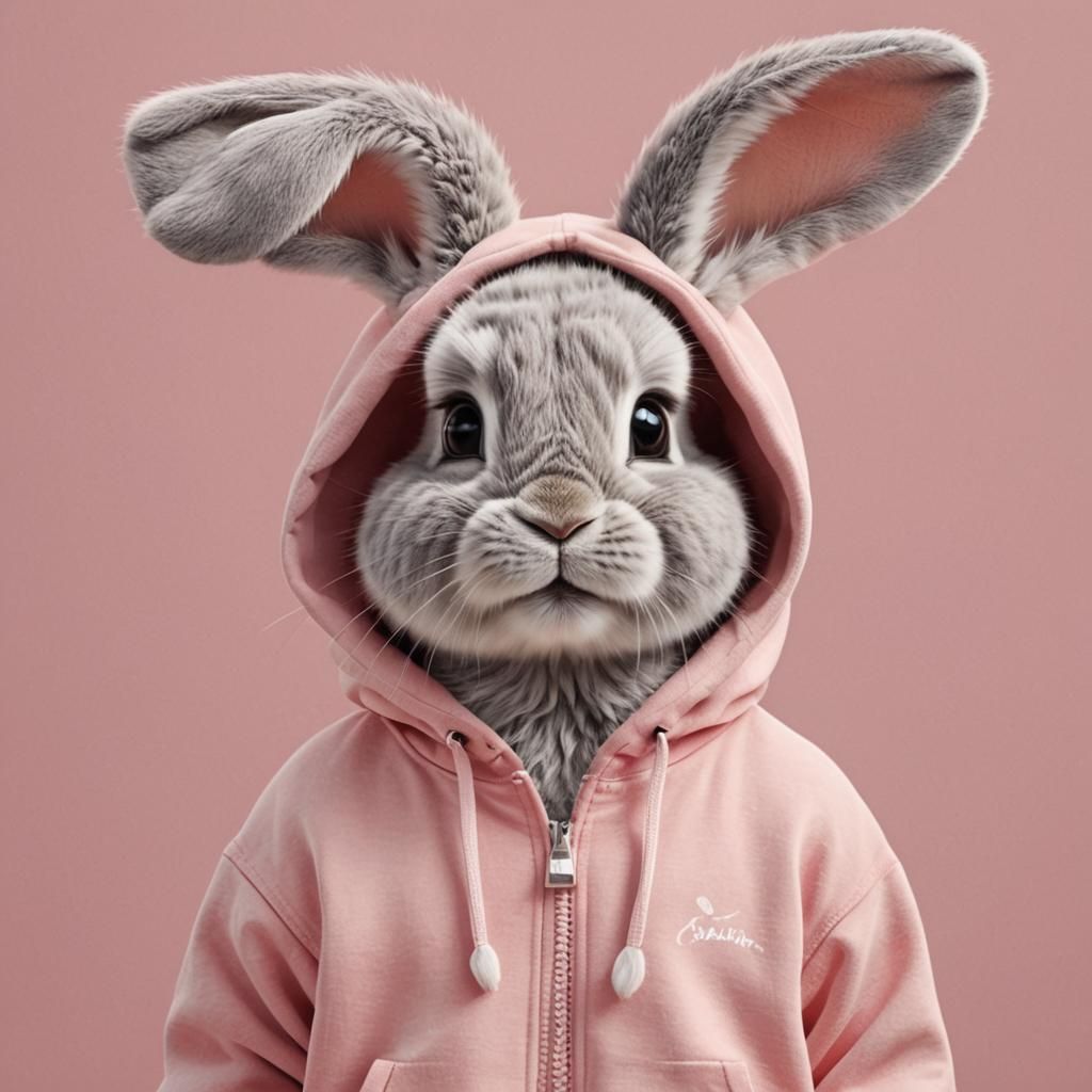 Adorable Animated Rabbit in Peach Hoodie