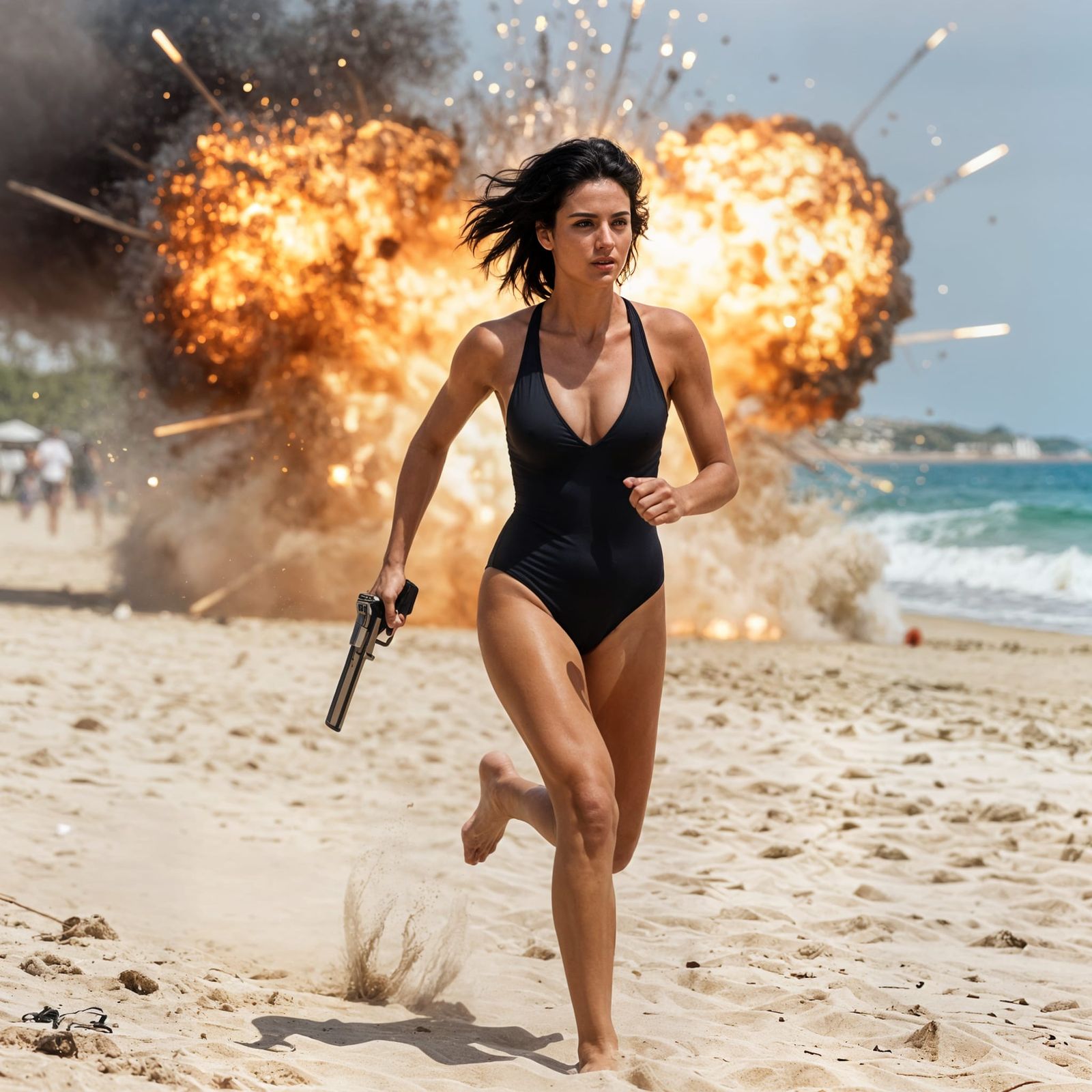 Italian Secret Agent with Pistol on Beach