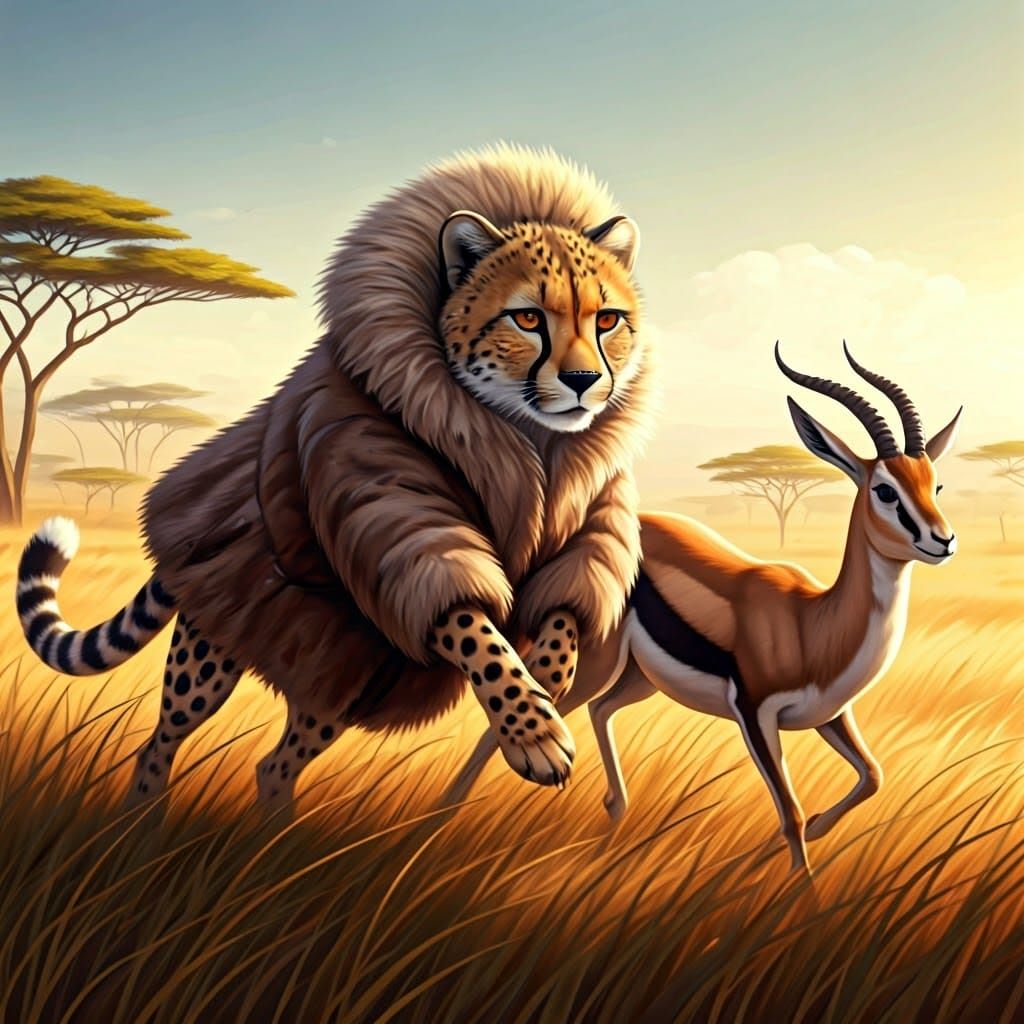 Cheetah in Fur Coat Chasing Gazelle