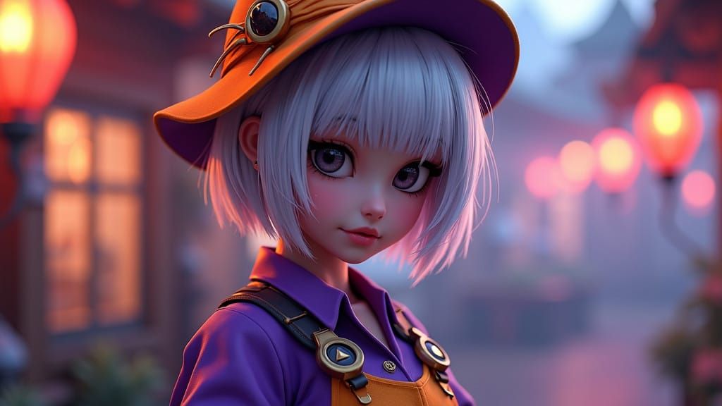 Mystical Tavern Keeper in Vibrant Futuristic Attire