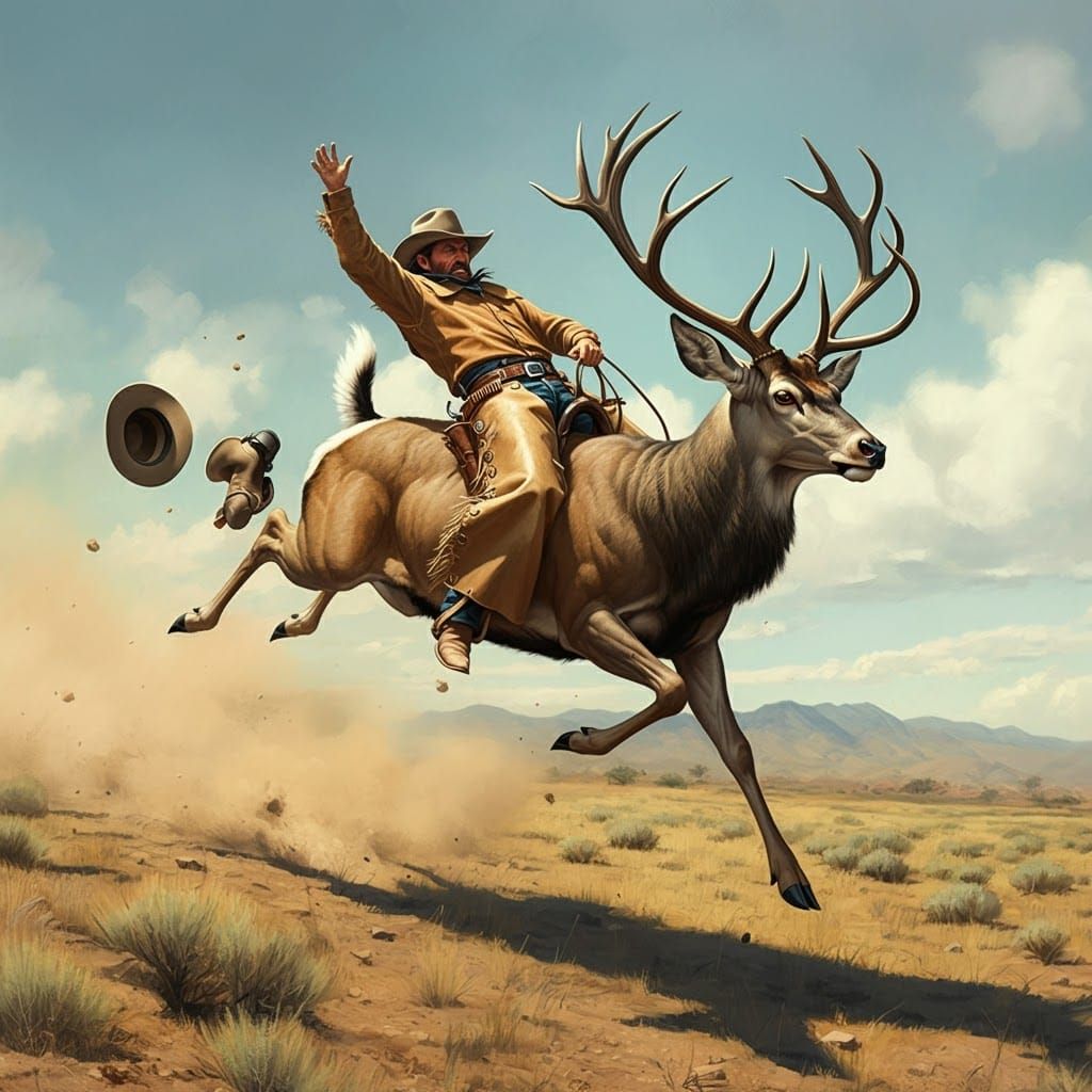 Cowboy's Wild Ride: Deer Fury in Western Art Style