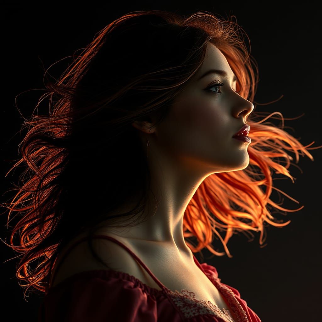 Windswept Woman Portrait in Dark Fantasy Style