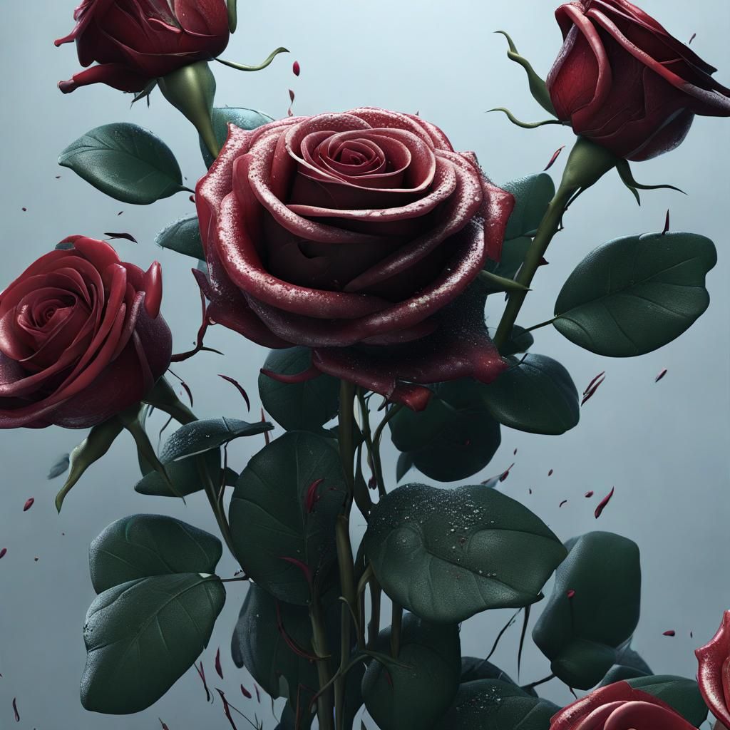 Minimalist Black Rose Bouquet in Detailed Matte Painting