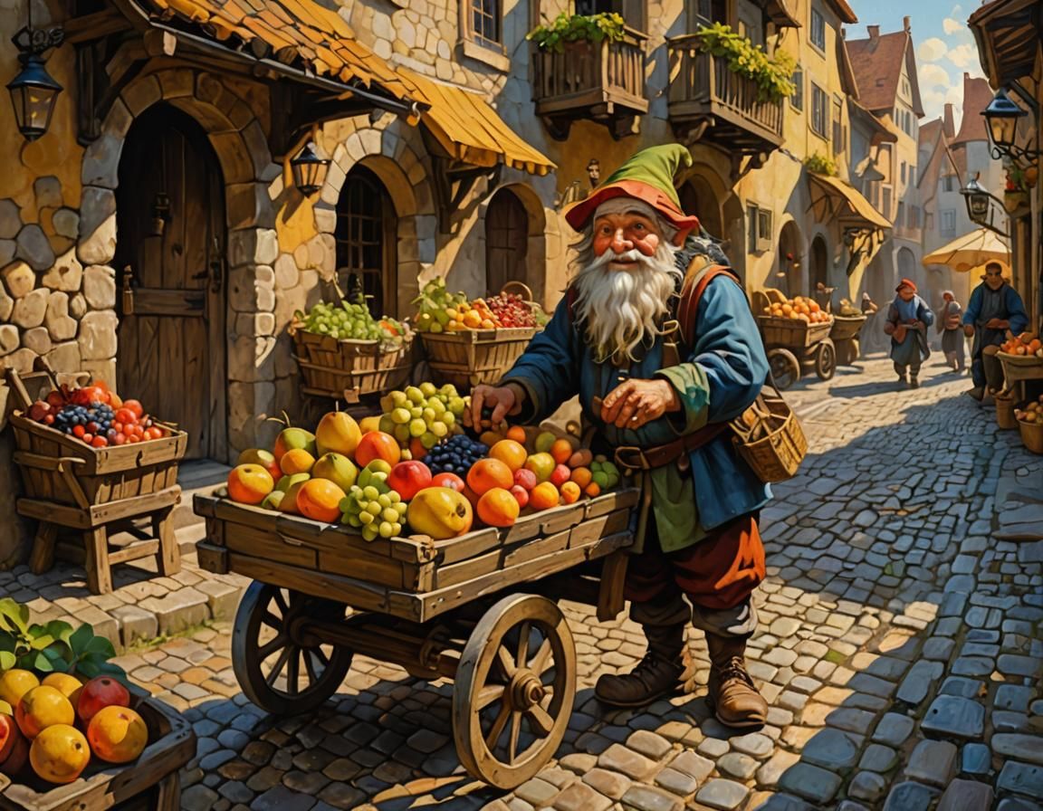 Gnome Selling Fruit Cart in Renaissance City