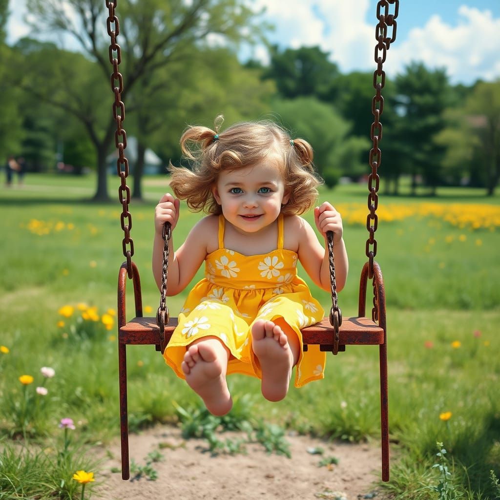 Little Girl Swings in Vibrant Impressionist Masterpiece