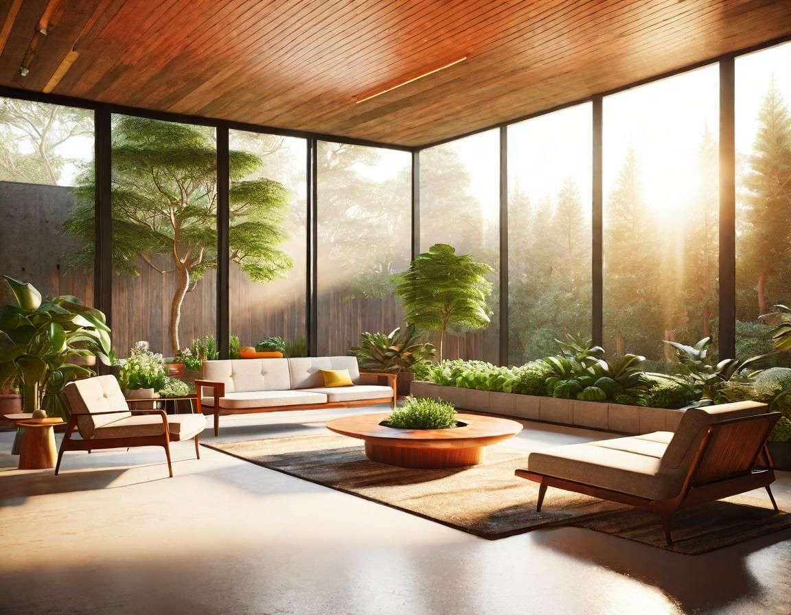 Mid-Century Modern Living Room with Indoor Garden