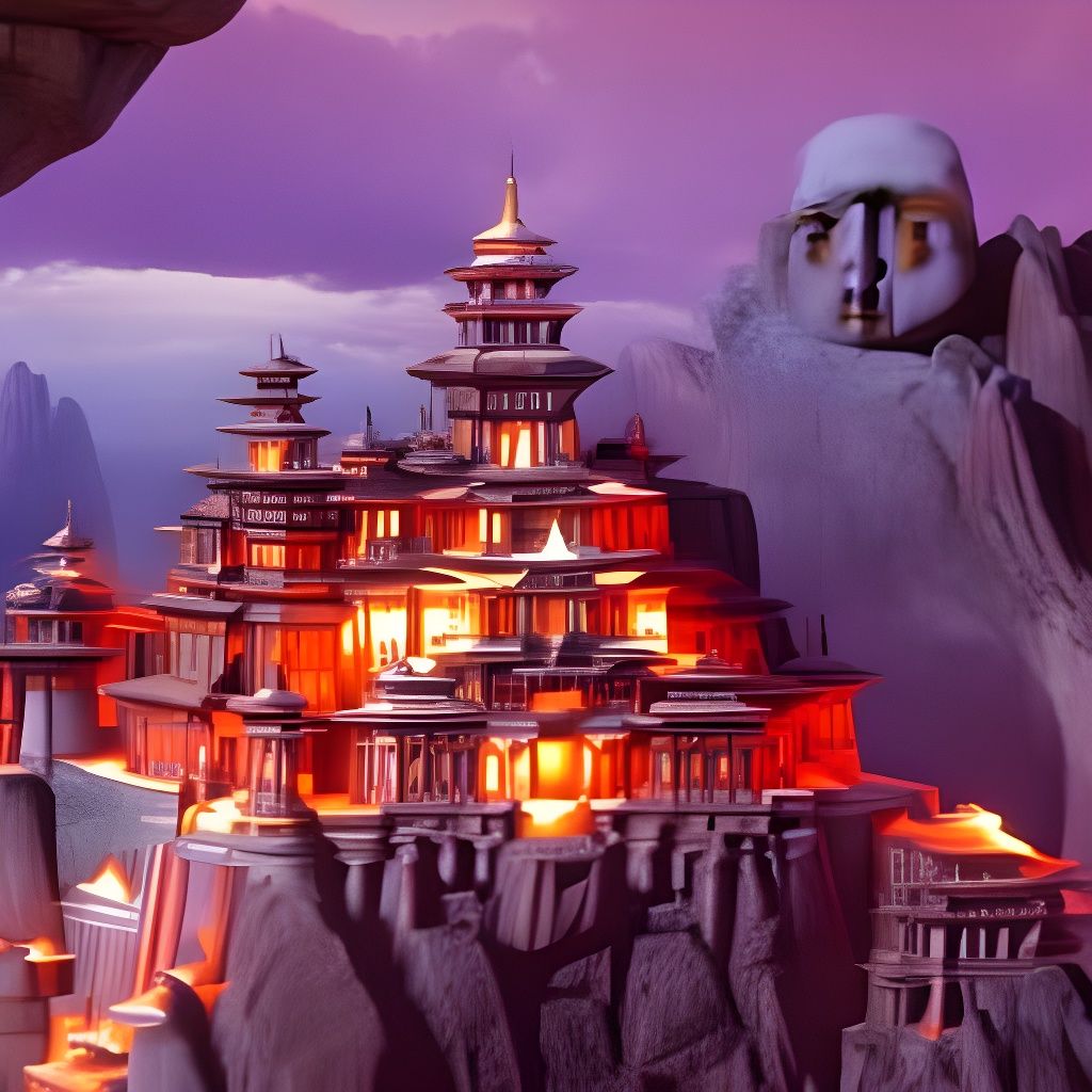 Majestic Marble Palace on Mountain, Digital Matte Painting