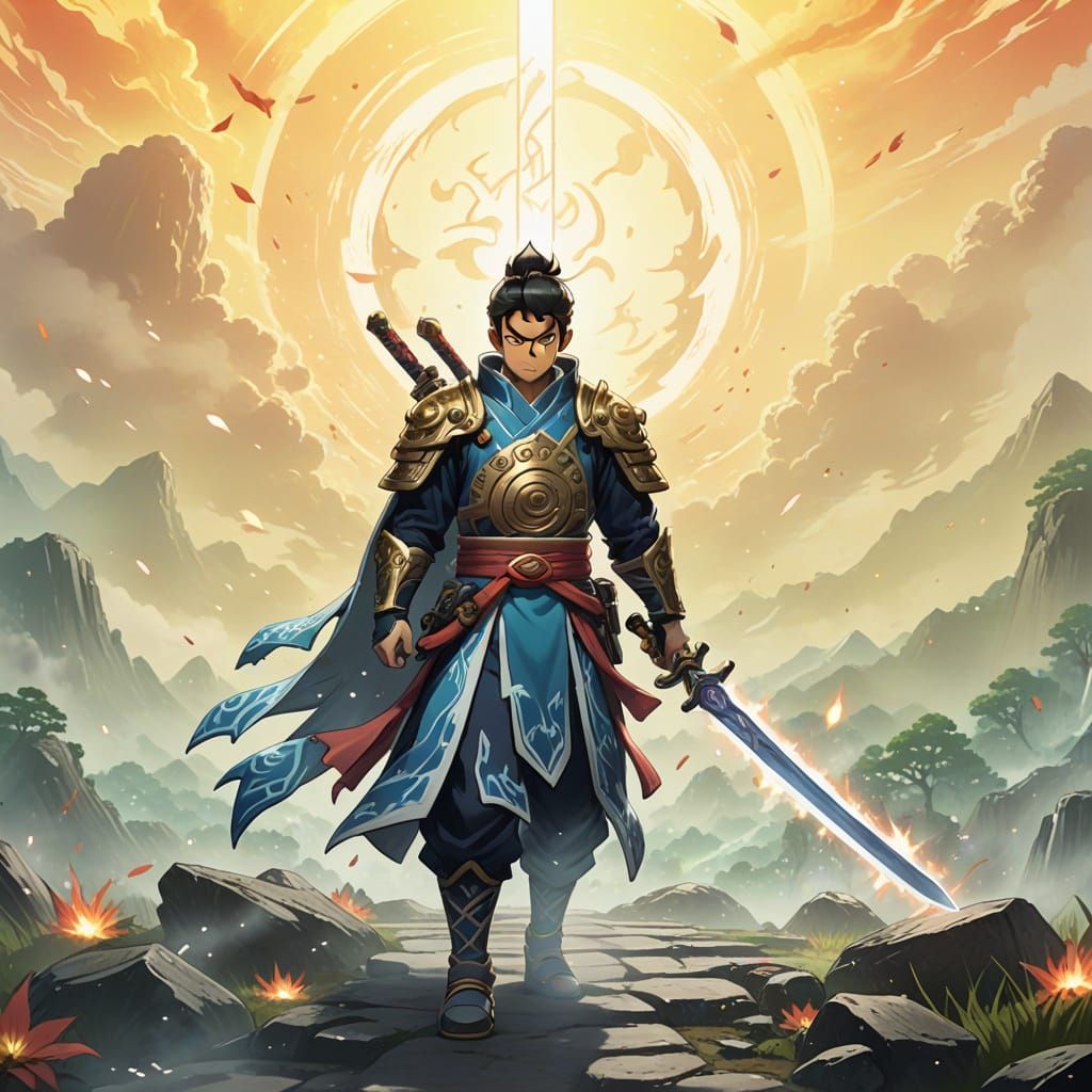 Yo-kai Swordsman with Legendary Blade: Digital Art