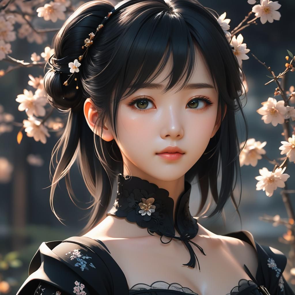 Elegant 3D Anime Woman in Serene Setting