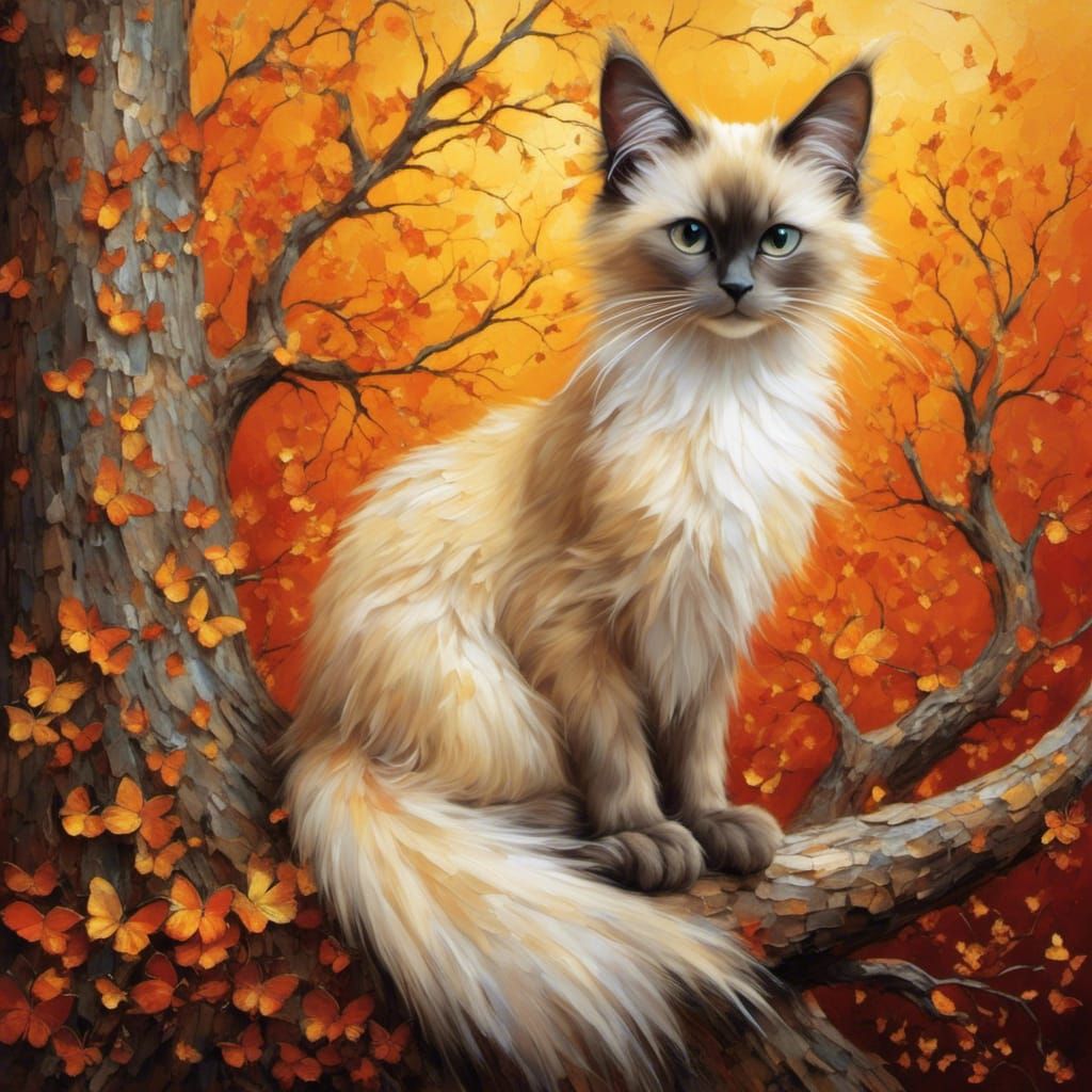 Balinese Cat in Treehouse with Prismatic Eyes