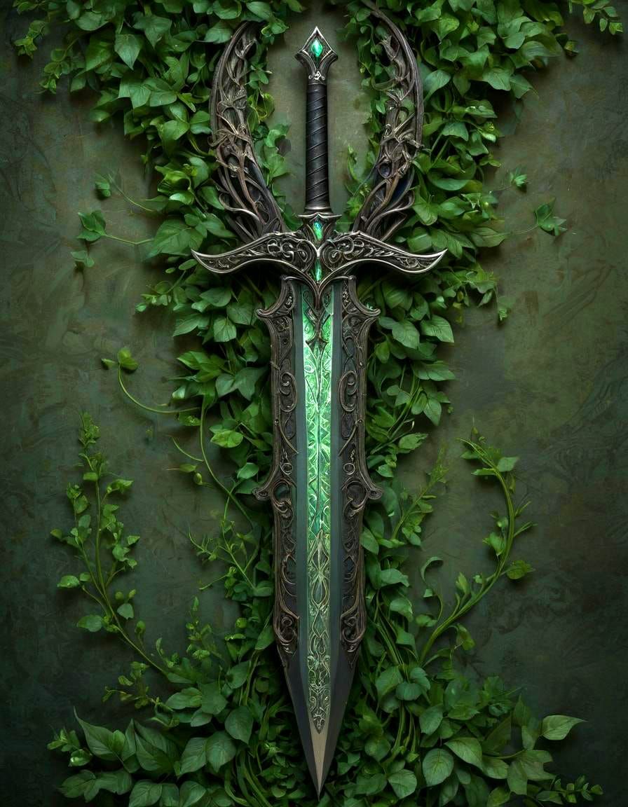 Elven Royal Greatsword with Vines, Detailed Art