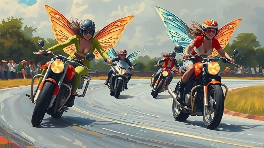 Fairies Motorcycle Race in Cyberpunk Style