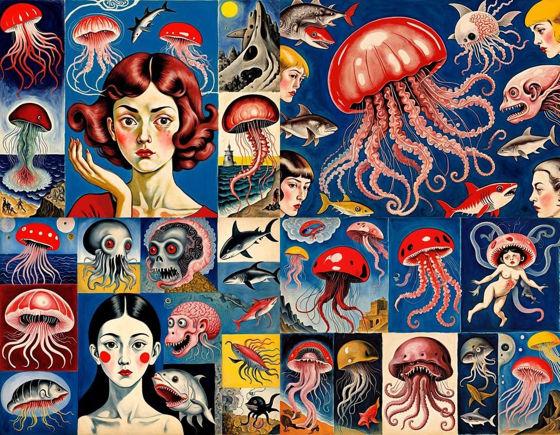 Grotesque Hybrid Creature: Bauhaus Woodblock Print