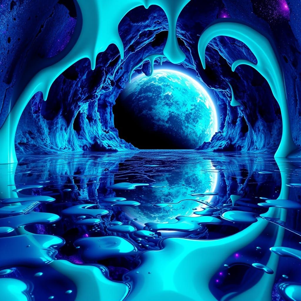 Cosmic Cyan Slime Planet in Fractal Art Style