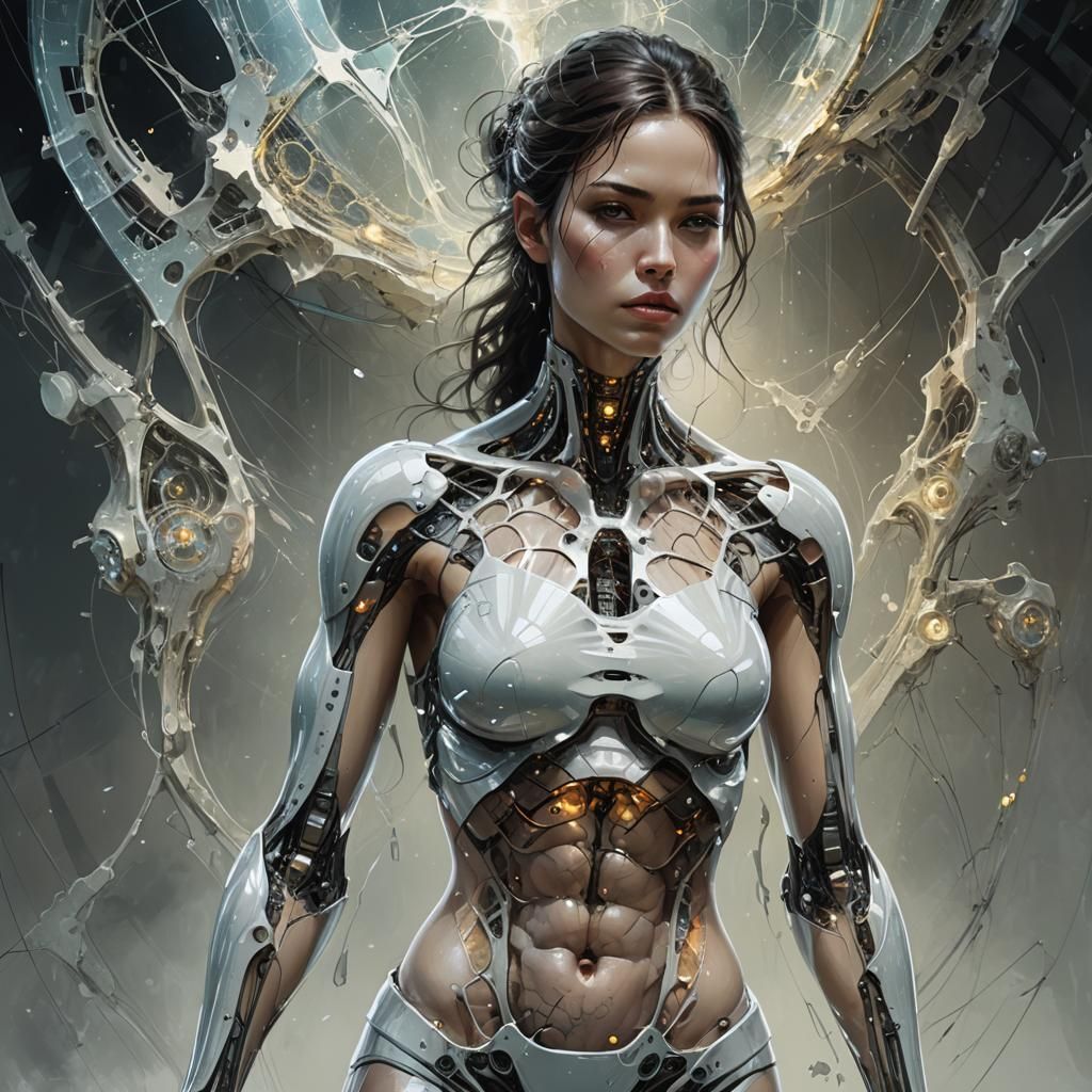 Futuristic Woman with Transparent Body in Sci-Fi Style