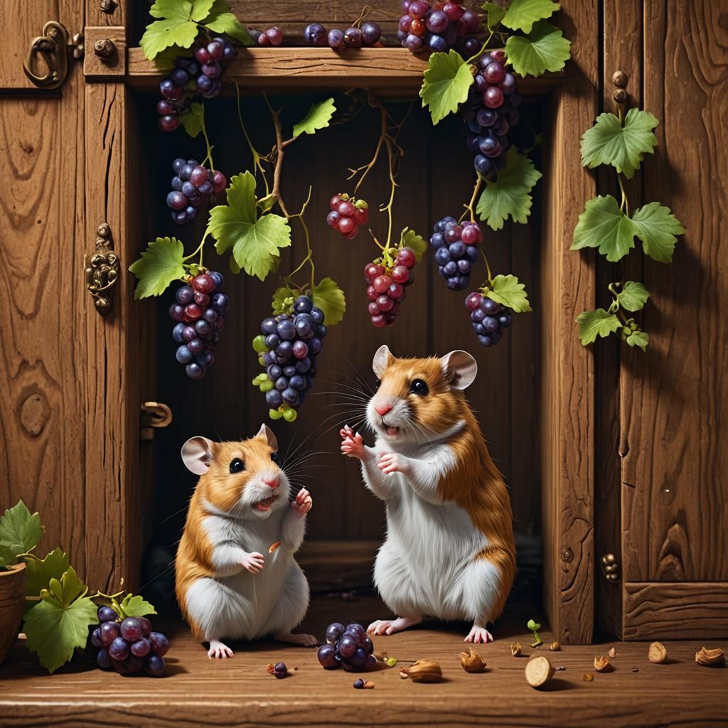Hamsters Reach for Grapes, Detailed Matte Painting